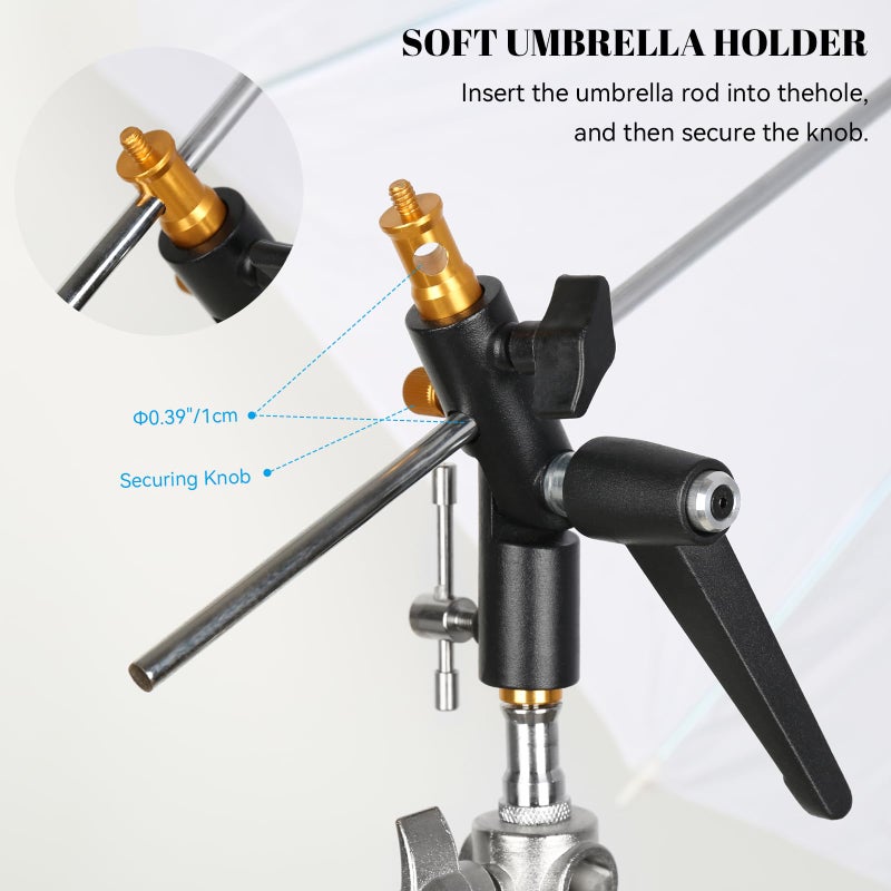 Konseen Camera Flash Shoe Bracket H Type Mounts with Multi Functional Umbrella Reflector Insert Hole Holder,180Â° Adjustable Light Stand Mount Adapter with 1/4" & 3/8" Female Screw for Photography Studio - Image 5